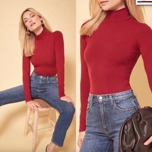 Reformation Navia Mock Turtle Neck Bodysuit L